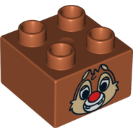 Lego Duplo Brick 2 x 2 with Chipmunk Head with Red Nose and Two Teeth Print (Dale)