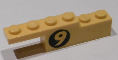 Lego Stickered Assembly 6 x 1 x 1 1/3 with Number 9 on Black Circle Pattern Model Left Side (Sticker) - Sets 8159 / 8160