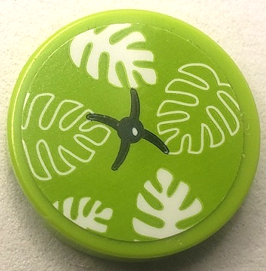 Lego Tile, Round 2 x 2 with Bottom Stud Holder with Cushion with White Leaves and Black Button Pattern (Sticker) - Set 41710