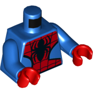 Lego Torso Bodysuit, Black Webs and Large Spiders Print (Spider-Man), Blue Arms, Red Hands / Blue