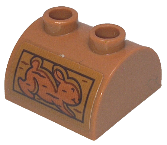 Lego Slope, Curved 2 x 2 Double with 2 Hollow Studs with Wood Grain and Rabbit Pattern (Sticker) - Set 43242