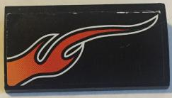 Lego Slope, Curved 2 x 4 x 2/3 without Bottom Tubes with Orange Flame Model Left Side Pattern (Sticker) - Set 8164 / Black