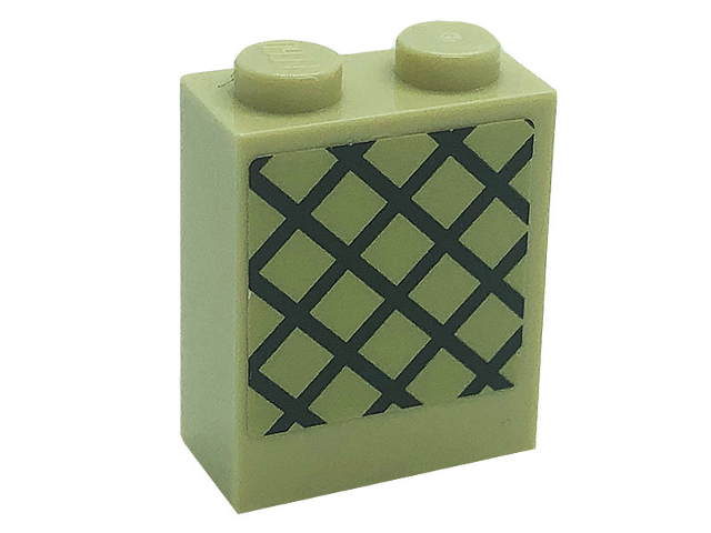 Lego Brick 1 x 2 x 2 with Inside Stud Holder with Lattice Pattern (Sticker) - Set 71043 / Tan