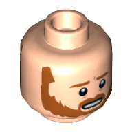 Lego Minifig Head Obi-Wan Kenobi, Dark Orange Beard and Eyebrows, Nervous with Teeth Showing / Frown Print