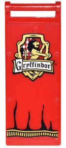 Lego Flag 7 x 3 with Bar Handle with 'Gryffindor' and Lion In Shield Pattern (Sticker) - Set 4842 / Red