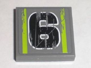 Lego Tile 2 x 2 with Number 6 Black Worn Pattern (Sticker) - Set 8211
