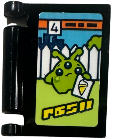 Lego Minifigure, Utensil Book Cover with Comic Issue Number 4 with Lime Alien Outdoors Holding Ice Cream Picture Pattern (Sticker) - Set 42674 / Black