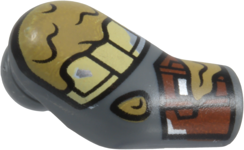 Lego Arm, Right with Reddish Brown, Tan, and Silver Armor with Dark Tan Mud Splotches Pattern / Dark Bluish Gray