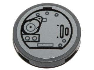 Lego Tile, Round 2 x 2 with Bottom Stud Holder with SW AT-ST Hatch Pattern 1 (Sticker) - Set 75153 / Dark Bluish Gray
