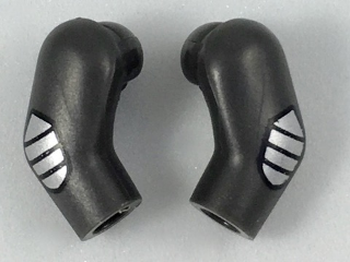 Lego Arm, (Matching Left and Right) Pair with Silver Elbow Pads Pattern / Pearl Dark Gray