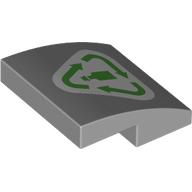 Lego Brick Curved 2 x 2 x 2/3 with Dark Azure Paper Recycling Symbol on White Background Print / Light Bluish Gray