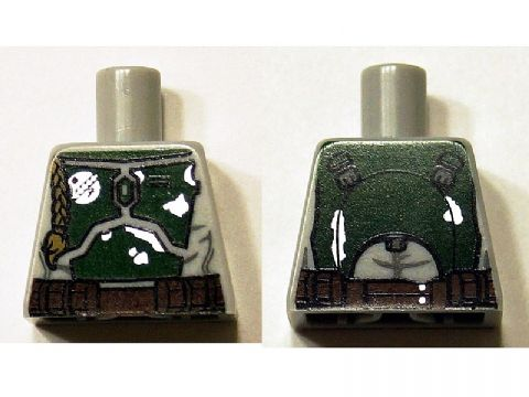 Lego Torso SW Mandalorian Armor Plates Dark Green Pattern Dual Sided (Boba Fett), Large Emblem on Chest / Light Bluish Gray