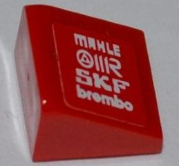 Lego Slope 30 1 x 1 x 2/3 with 'MAHLE', 'OMR', 'SKF' and 'brembo' Pattern Model Left Side (Sticker) - Set 8123 / Red