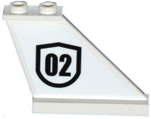 Lego Tail 4 x 1 x 3 with Black '02' Badge Outlined Pattern on Right Side (Sticker) - Set 60129 / White