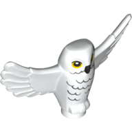 Lego Animal, Bird, Owl Small with Open Wings, Angular Features with Yellow Eyes and Light Bluish Gray Rippled Chest Feathers Print / White