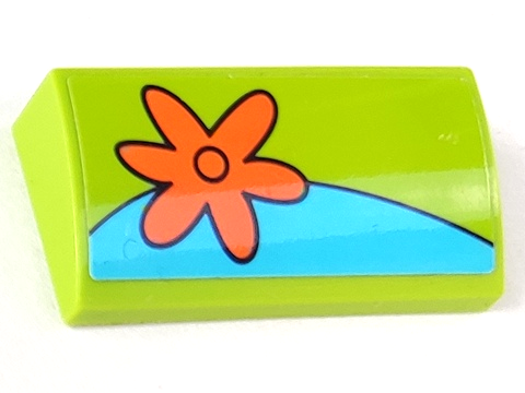 Lego Slope, Curved 2 x 4 x 2/3 with Bottom Tubes with Orange Flower Pattern Model Left Side (Sticker) - Set 75902