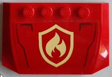 Lego Wedge 4 x 6 x 2/3 Triple Curved with Bright Light Yellow and Red Fire Logo Badge Pattern (Sticker) - Set 60215