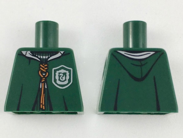Lego Torso Hooded Robe over Sweater, White Collar, Dark Orange Laces, Slytherin Logo Pattern / Dark Green