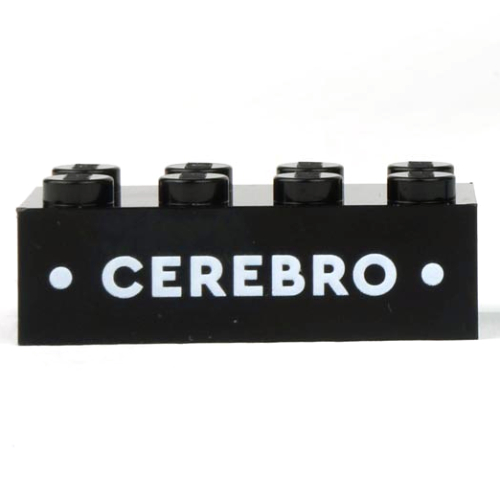 Lego Brick 2 x 4 with White 'CEREBRO' print / Black