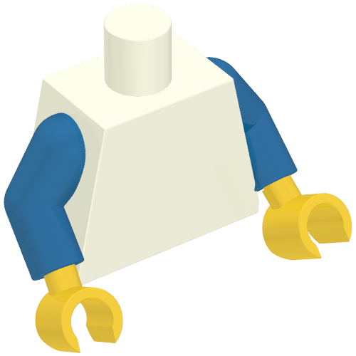Lego Torso 'LEGO STORE HANGZHOU 1 YEAR ANNIVERSARY' / LEGO Logo Back Print, White Arms, Yellow Hands / White