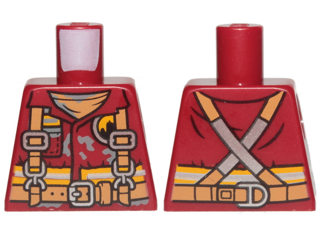 Lego Torso Fire Uniform with Stripes and Harness Pattern / Dark Red