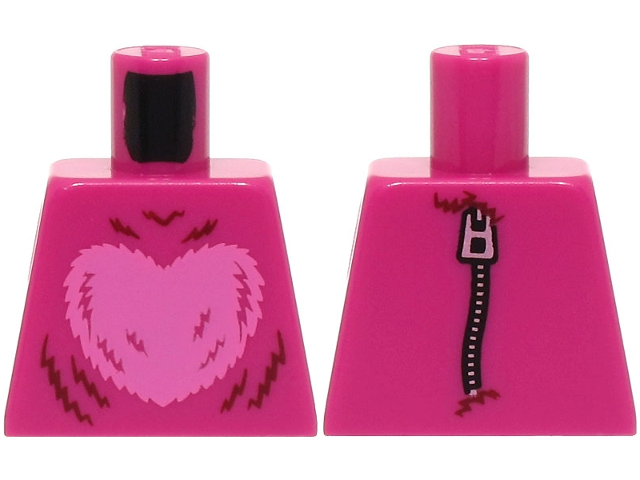 Lego Torso Suit with Fur and Dark Pink Heart, Metallic Pink Zipper on Back Pattern (BAM) / Magenta