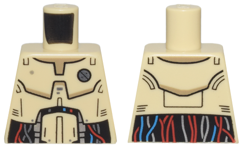 Lego Torso SW Mark IV Architect Droid with Dark Tan Neck and Red, Dark Azure, and Silver Wires Pattern / Tan