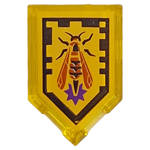 Lego Tile Special 2 x 3 Pentagonal with Nexo Power Shield Print - Wasp Missile / Trans-Yellow