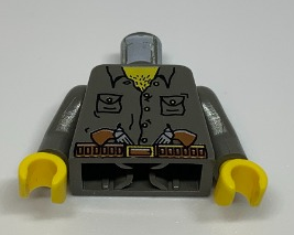 Lego Torso Adventurers Jungle Two Pockets, Two Guns in Belt Pattern / Dark Gray Arms / Yellow Hands