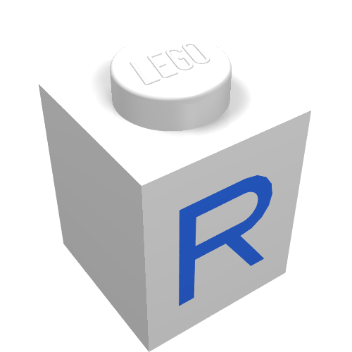 Lego Brick 1 x 1 with Blue R Print / White