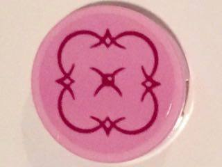 Lego Tile, Round 2 x 2 with Bottom Stud Holder with Cushion with Magenta Trim and Button on Bright Pink Background Pattern (Sticker) - Set 41119