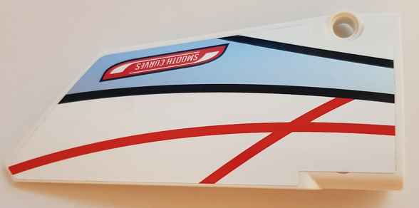 Lego Technic, Panel Fairing #18 Large Smooth, Side B with 'SMOOTH CURVES', Black, Red and Silver Stripes Pattern (Sticker) - Set 42000 / White
