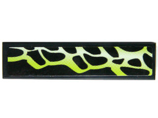 Lego Tile 1 x 4 with Yellowish Green and Black Scales Pattern Model Left Side (Sticker) - Set 70736 / Black