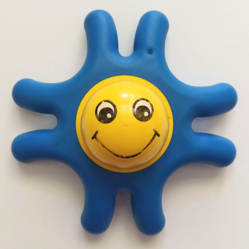 Lego Primo Teether Star with 8 Arms, Yellow Center and Face Print / Blue