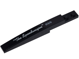 Lego Slope, Curved 10 x 1 with Silver Bat Symbol and White Script '"The Speedwagon"' Model Left Side Pattern (Sticker) - Set 70905