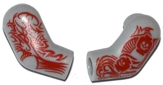 Lego Arm, (Matching Left and Right) Pair with Red Tattoo Pattern / Light Bluish Gray