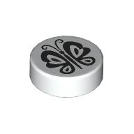 Lego Tile Round 1 x 1 with Black Butterfly Print