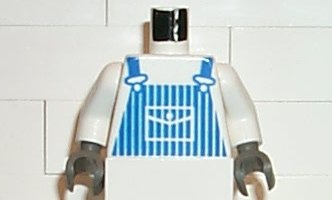Lego Torso Train Blue Striped Overalls Pattern / White Arms / Dark Gray Hands