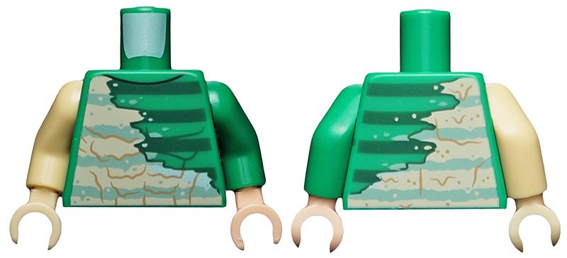 Lego Torso Spider-Man Black and Dark Tan Muscles Outline with Dark Green Stripes Pattern (Sandman) / Green Arm Left / Tan Arm Right / Light Nougat Hand Left / Tan Hand Right