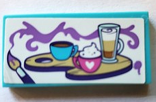 Lego Tile 2 x 4 with Paint Brush, Medium Lavender Paint, and Coffee Drinks on Palette Pattern (Sticker) - Set 41336