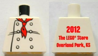 Lego Torso Chef with 8 Buttons, Long Red Neckerchief Scarf Front, 2012 The LEGO Store Overland Park, KS Back Pattern / White