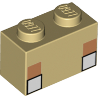 Lego Brick 1 x 2 with White Square Eyes print / Tan