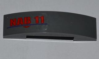 Lego Slope, Curved 4 x 1 x 2/3 Double with Red 'NAB 11' Pattern (Sticker) - Set 9455