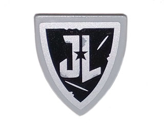 Lego Minifigure, Shield Triangular Short with 'JL', Black Star and Metal Scratches Pattern (Sticker) - Set 70840
