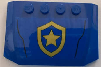 Lego Wedge 4 x 6 x 2/3 Triple Curved with Gold Police Star Badge Logo and Black Lines Pattern (Sticker) - Set 60369 / Blue