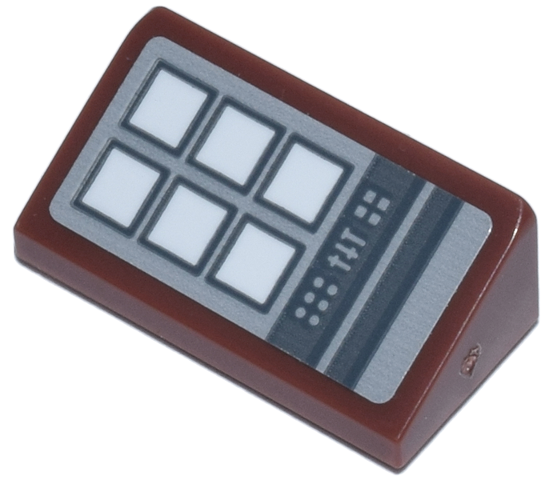 Lego Slope 30 1 x 2 x 2/3 with Control Panel with Buttons and Sliders, Dark Bluish Gray Stripes and White Squares on Light Bluish Gray Background Pattern Model Left Side (Sticker) - Set 76271