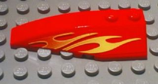 Lego Wedge 6 x 2 Left with Orange and Yellow Flames Pattern (Sticker) - Set 8667 / Red