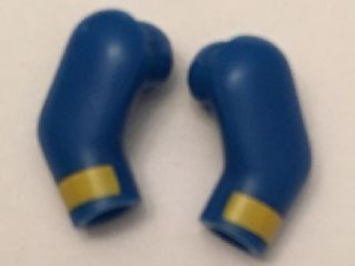 Lego Arm, (Matching Left and Right) Pair with Yellow Stripe Pattern / Blue