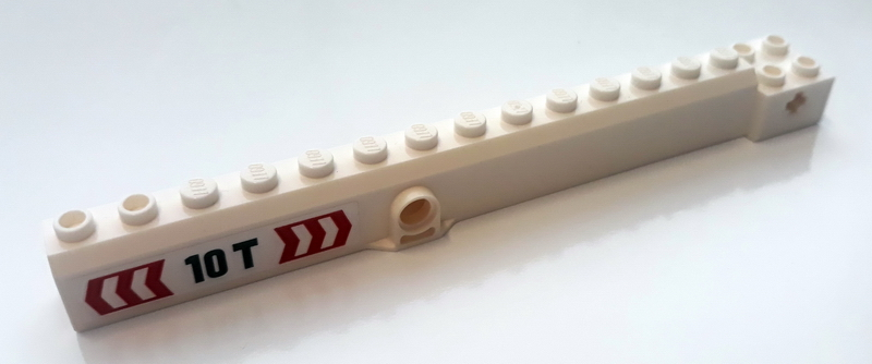 Lego Crane Arm Outside, Wide with Pin Hole at Mid-Point with Black '10T' and Red and White Arrows Pattern on Both Sides (Stickers) - Set 60233