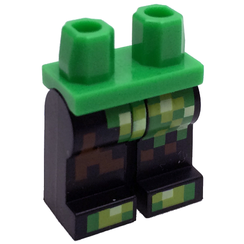 Lego Hips and Black Legs with Pixelated Bright Green, Lime and Reddish Brown Creeper Costume Print / Bright Green